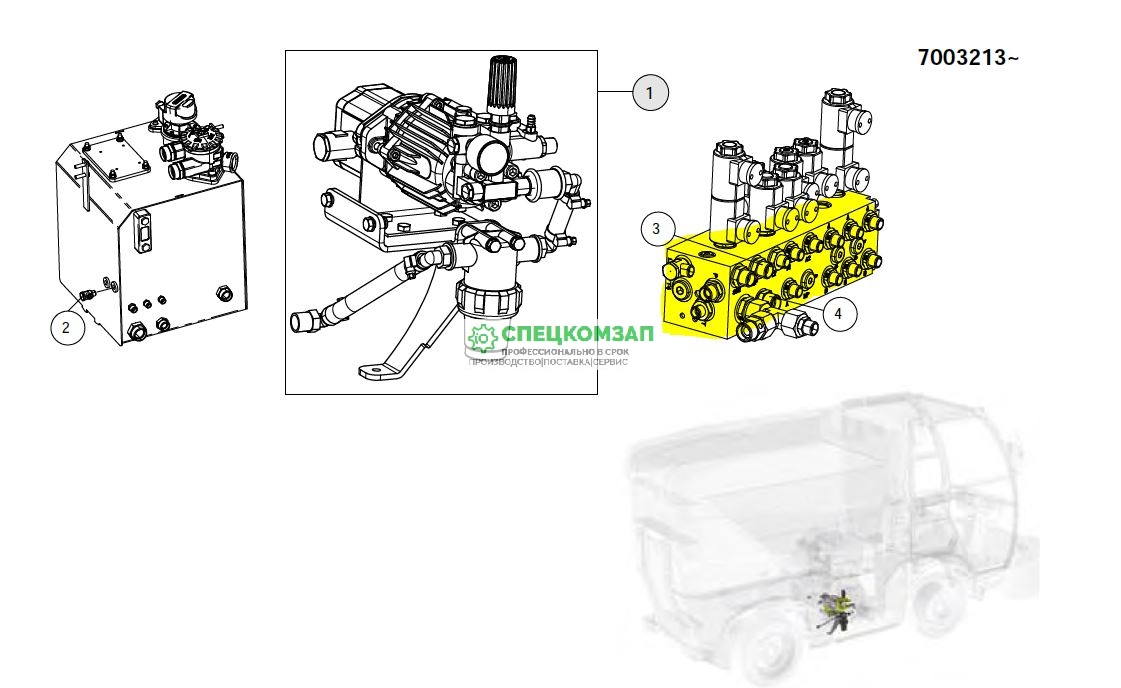 Гидравлический блок Johnston CN101  Bucher CC1000  7001077; 7031752