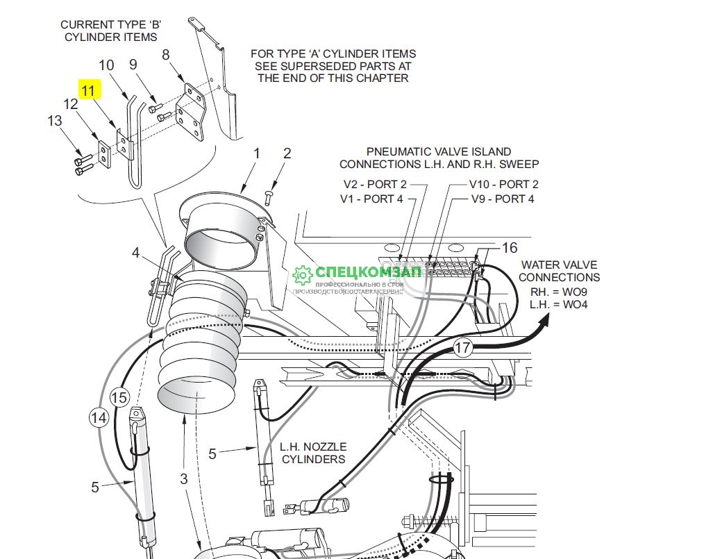 Зажим кронштейна цилиндра Johnston VT650 40404-1 404041C; 40404-1-C