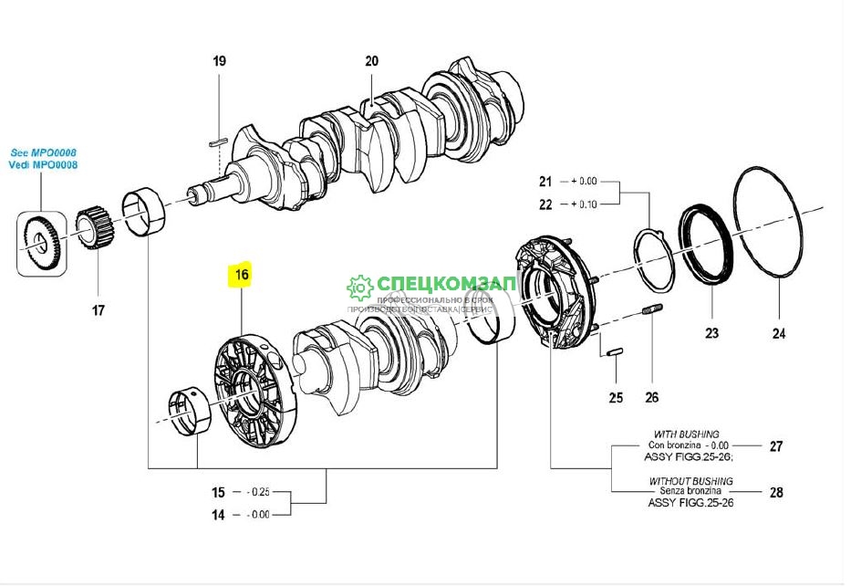 Опора коленвала средняя VM Motori 10522032G, изображение 2